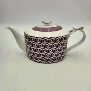 Jameson & Tailor 6-Cup Porcelain (Vegan) White/Lavender/Black Tea Pot w/Lid‎ Box